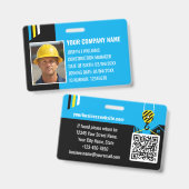 Aangepaste constructie-ID-werk-QR-code blauw zwart Badge (Voor- en achterkant)