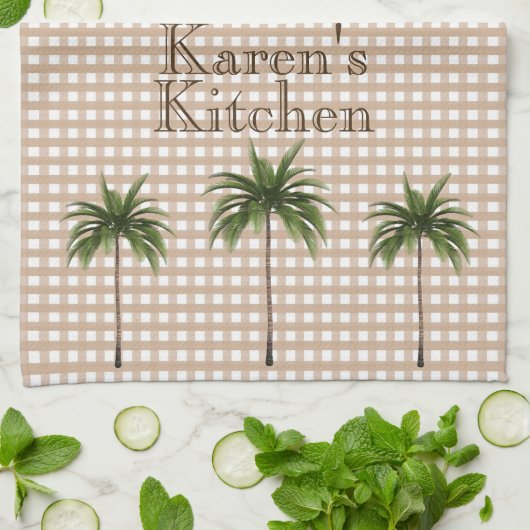 Aangepaste controle Gingham | Groene palmbomen Theedoek (Gevouwen)