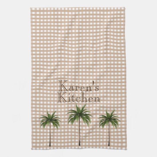 Aangepaste controle Gingham | Groene palmbomen Theedoek (Verticaal)
