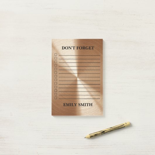 Aangepaste controlelijst met koperen metallische l post-it® notes (Op bureau)