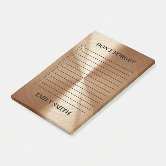 Aangepaste controlelijst met koperen metallische l post-it® notes (Schuin)