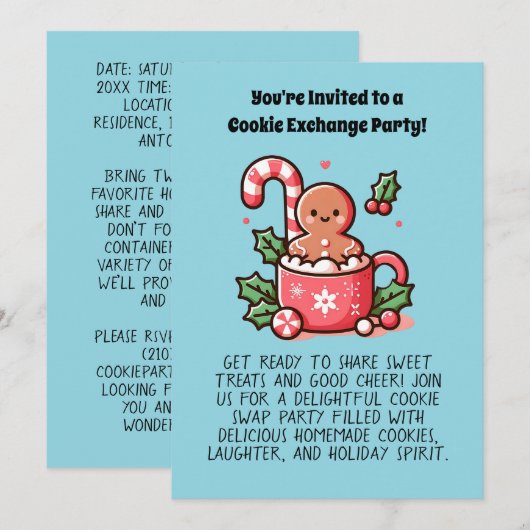 Aangepaste Cookie Exchange Holiday Party Bewerkbaa Kaart (Voorkant / Achterkant)