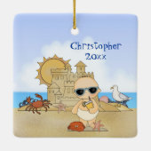 Aangepaste Cool Boy Beach Baby voor 1 Kerstmis Keramisch Ornament (Achterkant)