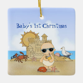 Aangepaste Cool Boy Beach Baby voor 1 Kerstmis Keramisch Ornament