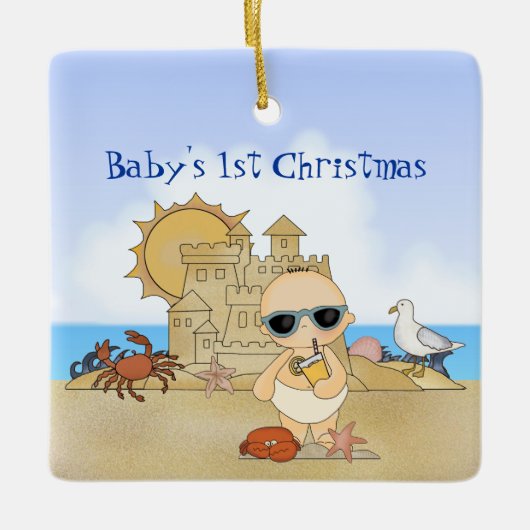 Aangepaste Cool Boy Beach Baby voor 1 Kerstmis Keramisch Ornament (Voorkant)