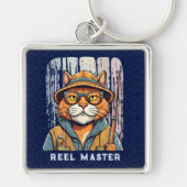 Aangepaste Cool Cat Retirement Gifts voor Visser P Sleutelhanger (Voorkant)