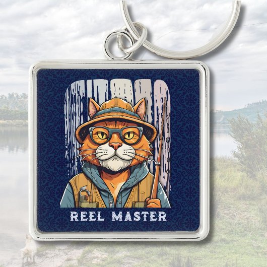 Aangepaste Cool Cat Retirement Gifts voor Visser P Sleutelhanger