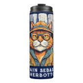 Aangepaste Cool Cat Retirement Gifts voor Visser P Thermosbeker (Voorkant)