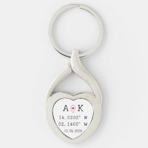 Aangepaste coördinaten Eerste date Valentijnsdag c Sleutelhanger