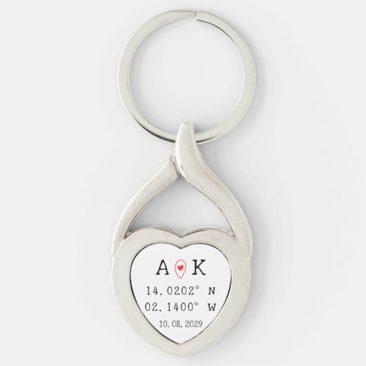 Aangepaste coördinaten Eerste date Valentijnsdag c Sleutelhanger (Voorkant)