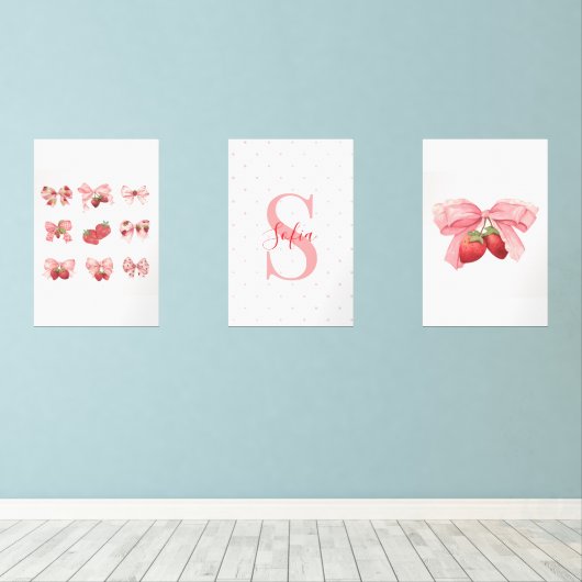 Aangepaste Coquette Aardbeien & Bogen Design Muurkunst Sets (Houten vloer)