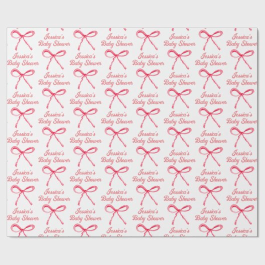 Aangepaste Coquette Blush Roze Bow Girly Baby show Cadeaupapier (Vlak)