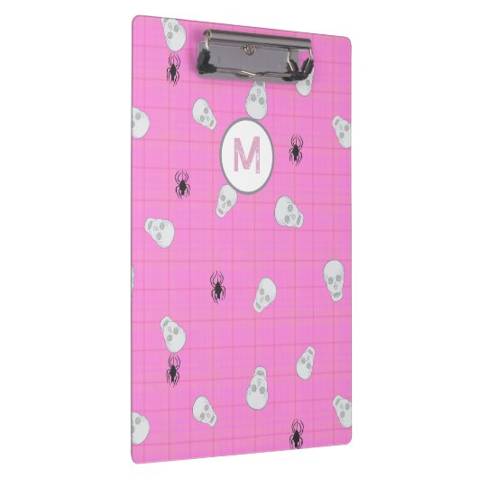 Aangepaste Coquette Roze Plaid Halloween Skulls Klembord (Rechts)