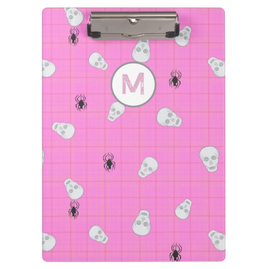 Aangepaste Coquette Roze Plaid Halloween Skulls Klembord (Voorkant)