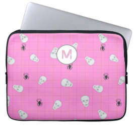 Aangepaste Coquette Roze Plaid Halloween Skulls Laptop Sleeve