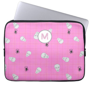 Aangepaste Coquette Roze Plaid Halloween Skulls Laptop Sleeve