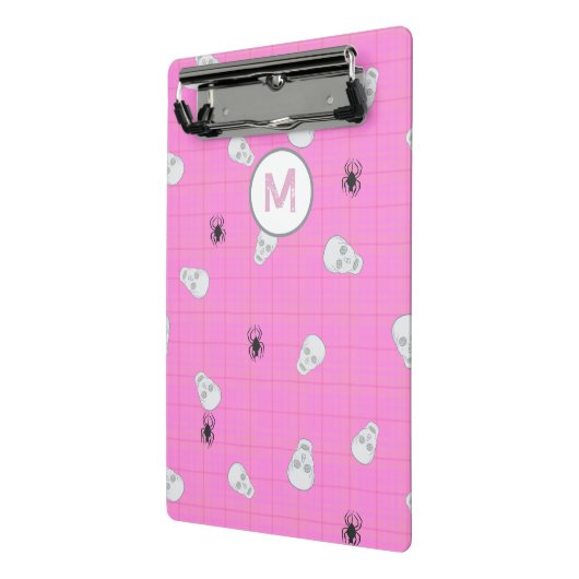 Aangepaste Coquette Roze Plaid Halloween Skulls Mini Klembord (Angled2)