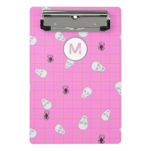 Aangepaste Coquette Roze Plaid Halloween Skulls Mini Klembord (Voorkant)