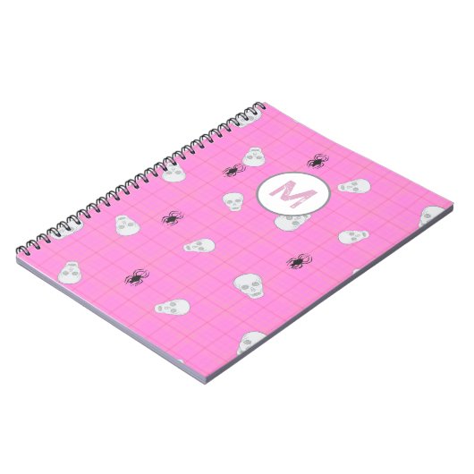 Aangepaste Coquette Roze Plaid Halloween Skulls Notitieboek (Linkerzijde)