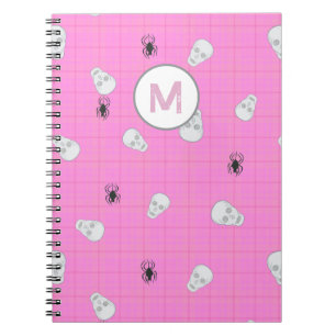 Aangepaste Coquette Roze Plaid Halloween Skulls Notitieboek