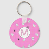 Aangepaste Coquette Roze Plaid Halloween Skulls Sleutelhanger (Voorkant)