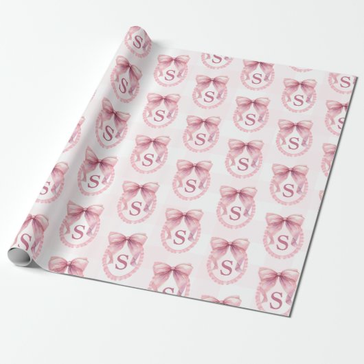 Aangepaste coquette roze strik Initial Cadeaupapier (Uitgerold)