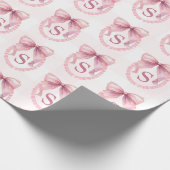 Aangepaste coquette roze strik Initial Cadeaupapier (Hoek)