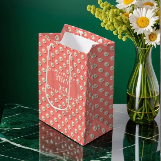 Aangepaste Coral Bedankt Gift Bag met Pearl Detail Medium Cadeauzakje
