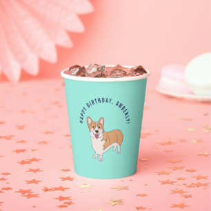 Aangepaste Corgi Dog Mint Green Birthday Party P Papieren Bekers
