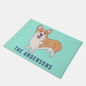 Aangepaste Corgi Dog Mint Green Deurmat (Schuin)