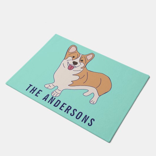Aangepaste Corgi Dog Mint Green Deurmat (Schuin)