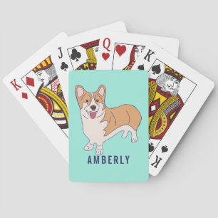 Aangepaste Corgi Dog Mint Green Pokerkaarten