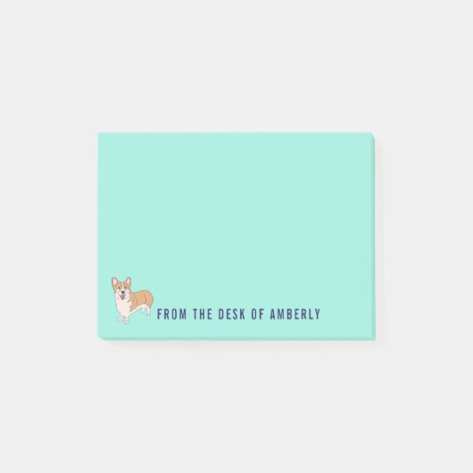 Aangepaste Corgi Dog Mint Green Post-it® Notes (Voorkant)