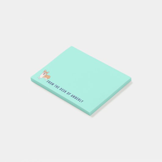 Aangepaste Corgi Dog Mint Green Post-it® Notes (Schuin)