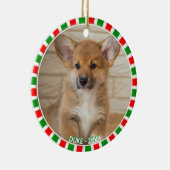 Aangepaste corgi-hondenfoto en groen rood lijst keramisch ornament (Rechts)