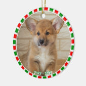 Aangepaste corgi-hondenfoto en groen rood lijst keramisch ornament (Links)
