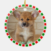 Aangepaste corgi-hondenfoto en groen rood lijst keramisch ornament (Achterkant)
