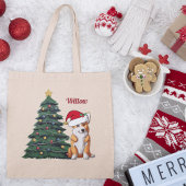 Aangepaste Corgi-kerstboomhond in Santa Hat Tote Bag