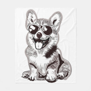 Aangepaste Corgi Puppy met Zonnebril   Schets Kuns Fleece Deken