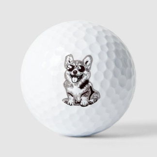 Aangepaste Corgi Puppy met Zonnebril | Schets Kuns Golfballen