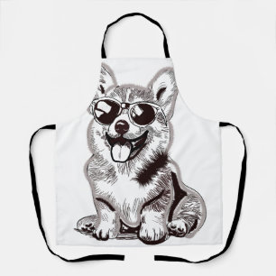Aangepaste Corgi Puppy met Zonnebril   Schets Kuns Schort