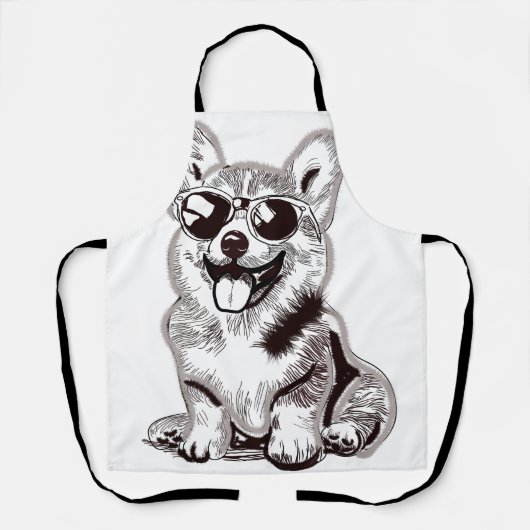 Aangepaste Corgi Puppy met Zonnebril | Schets Kuns Schort (Voorkant)