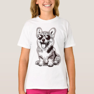 Aangepaste Corgi Puppy met Zonnebril Schets Kuns T-shirt