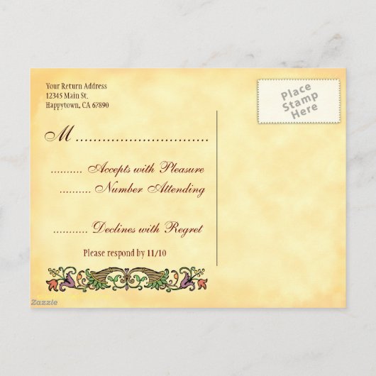 Aangepaste cornucopia Thanksgiving RSVP Briefkaart (Achterkant)