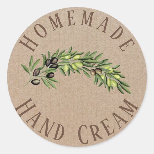 Aangepaste cosmetische rustieke olijfolie productl ronde sticker (Voorkant)