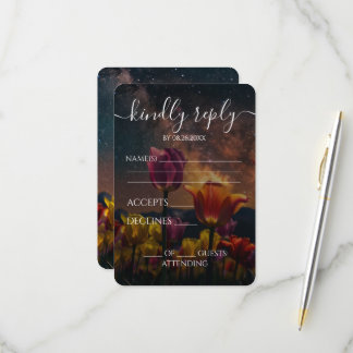 Aangepaste Cosmic Tulips Bruiloft RSVP Kaartje