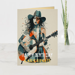 Aangepaste Country Girl Gitariste Kunst Inspireren Folie Wenskaart