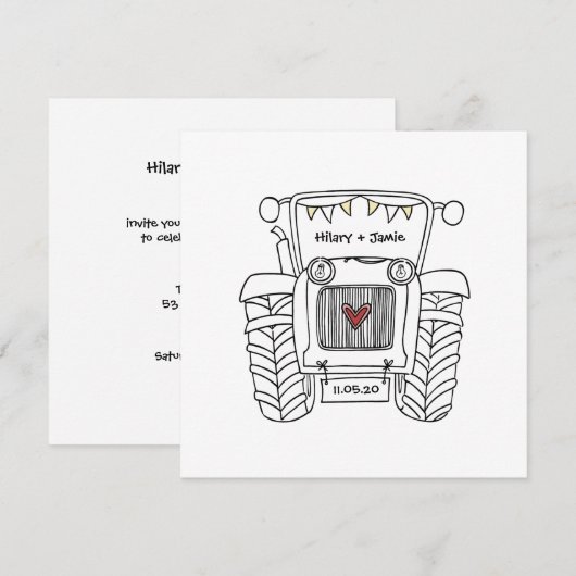 Aangepaste country Wedding Tractor Evitation Kaart (Voorkant / Achterkant)