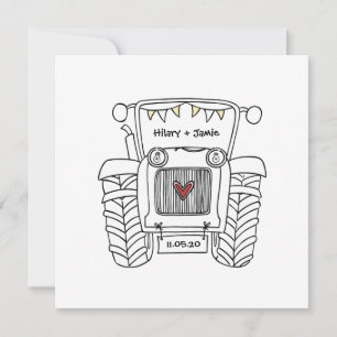Aangepaste country Wedding Tractor Evitation Kaart