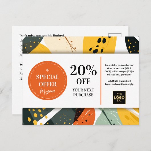 Aangepaste coupon korting Modern Abstract patroon Briefkaart (Voorkant / Achterkant)